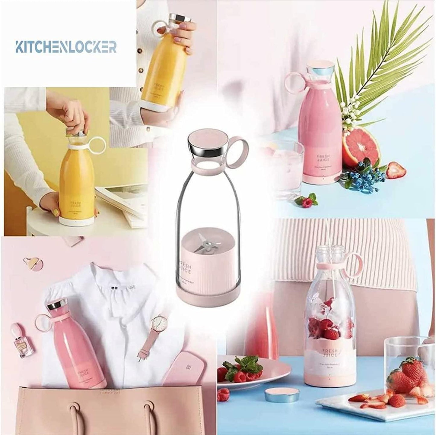 Rechargeable Portable USB Juicer Bottle Electric Mixer Blender Smoothie Maker Grinder -4 Stainless Steel Blades 30 watts 380ml For Fruits, Drinks, Shakes Sports, Travel, Outdoor, Gym, Kitchen