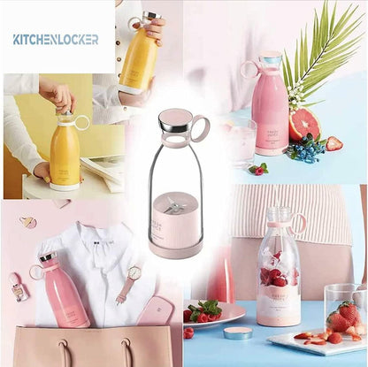 Rechargeable Portable USB Juicer Bottle Electric Mixer Blender Smoothie Maker Grinder -4 Stainless Steel Blades 30 watts 380ml For Fruits, Drinks, Shakes Sports, Travel, Outdoor, Gym, Kitchen